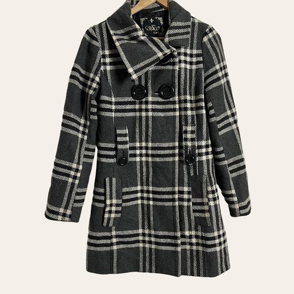Yoki Jackets & Blazers - YOKI Collection Black Plaid A-Line Double Breasted Pea Coat Size M